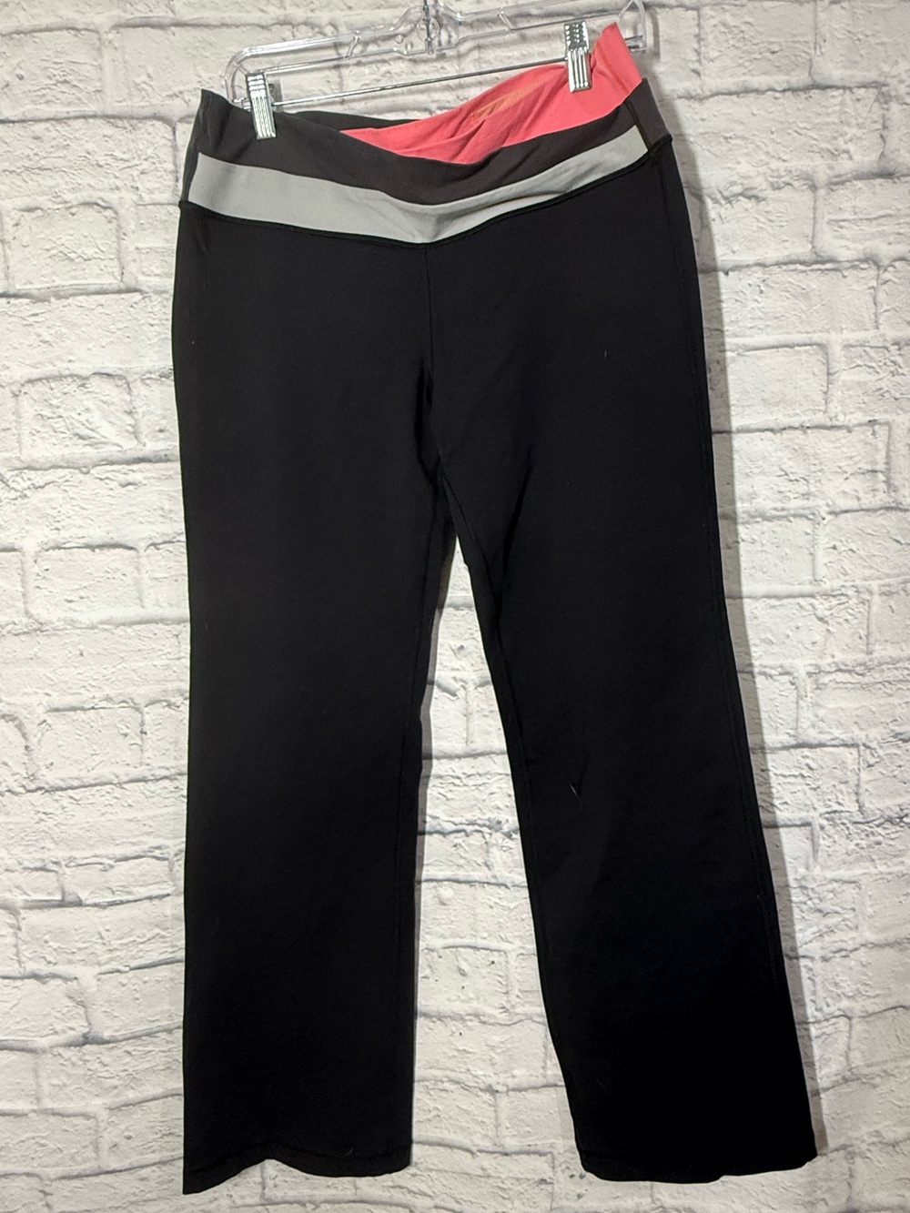 lululemon athletica Black Boot-Cut Yoga Pants with Pink and Gray Waistband, 12